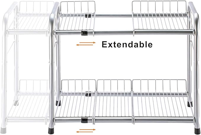 Flagship 2 Tier Under Sink Organizers and Storage Rack Expandable Cabinet Shelf Rack for Kitchen Bathroom Silver (16-25 inches)