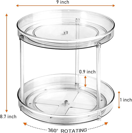 Amolliar 2 Tier 9 Inch Lazy Susan Turntable Organizer for Cabinet,Spice Rack Food Storage Container for Kitchen, Pantry, Fridge, Countertop, Vanity, Bathroom, Spinner Organizer for Spices, Condiments