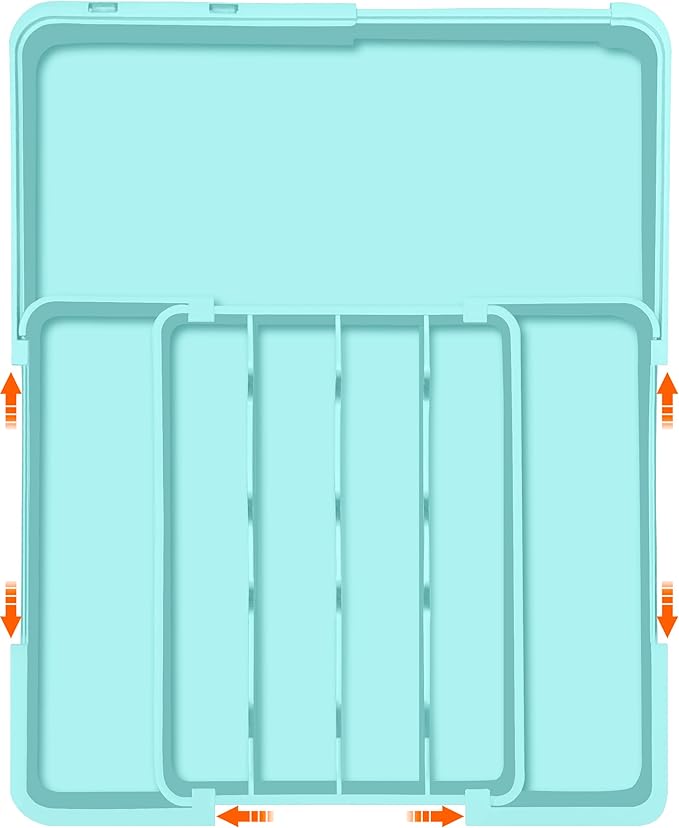 Silverware Organizer Expandable Silverware Drawer Organizer Adjustable Drawer Organizer, Flatware Cutlery Tray for Spoons Forks Knives Kitchen Organizers Storage,Turquoise