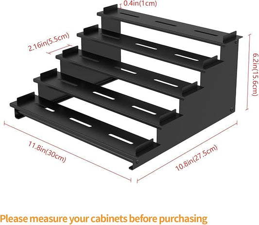 5 Tier Spice Rack for Cabinet, 2 Pack Spice Organizer, Metal Step Shelf Countertop Spice Rack for Inside Cabinets, Kitchen, Black