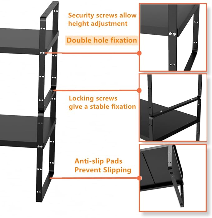 Slideep Expandable Cupboard Organizer,Large Kitchen Cabinet Organizer Stackable Shelf Organizer Large Expandable Shelves, Counter Pantry Storage Organization, Black, 16" to27 L x 10" W, 3 Pack