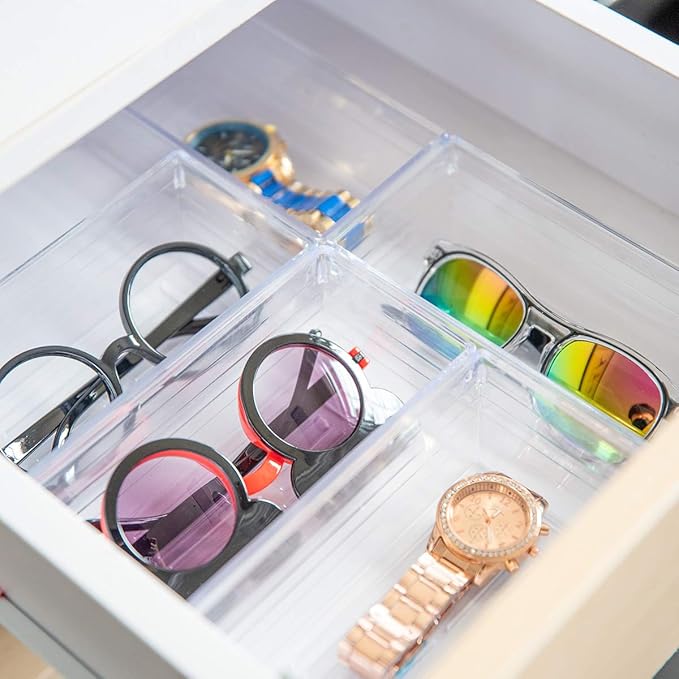 Backerysupply Clear Plastic Drawer Organizer Tray for Vanity Cabinet (6"×3"×2" Set of 8) Storage Tray for Makeup, Kitchen Jewelries and Gadgets