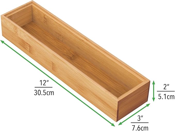 mDesign Drawer Organiser – Rectangular Bamboo Kitchen Drawer Divider – Stackable Drawer Separator for Cutlery and Kitchen Utensils – Set of 4 – Natural