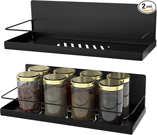 Magnetic Spice Rack for Refrigerator, 2 Pack Fridge Shelf, Seasoning Organizer for Kitchen Organization and Storage, Metal Rack for Cabinet