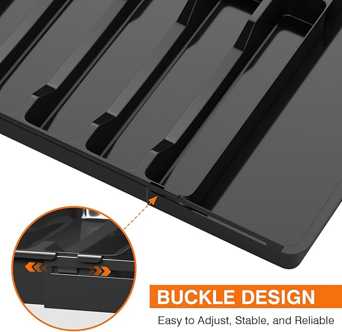 Large Silverware Drawer Organizer, Expandable Utensil Tray for Kitchen, BPA Free Adjustable Flatware and Cutlery Holder with Dividers, Storage and Organization for Spoons, Forks, Knives (6-9 Slots)