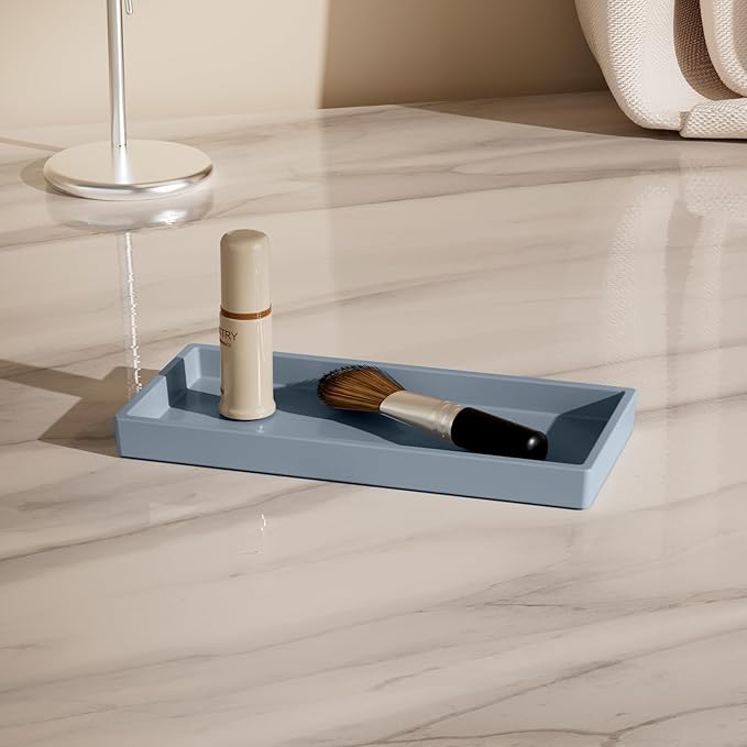Vanity and Bathroom Tray, 6.3" ABS Countertop Organizer,Waterproof Vanity Tray for Toilet Tank,Perfume,Soap,Keys,Bathroom Accessories,Kitchen and Bath Trays,Non Slip Small Trays,Gray