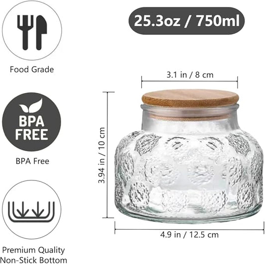 Vintage Glass Jar Canister, 25.3 FL OZ Glass Food Storage Jar, Glass Jar with Lid, Decorative Jar for Home Kitchen Coffee, Tea, Candy, Sugar Jar (Snowflake)