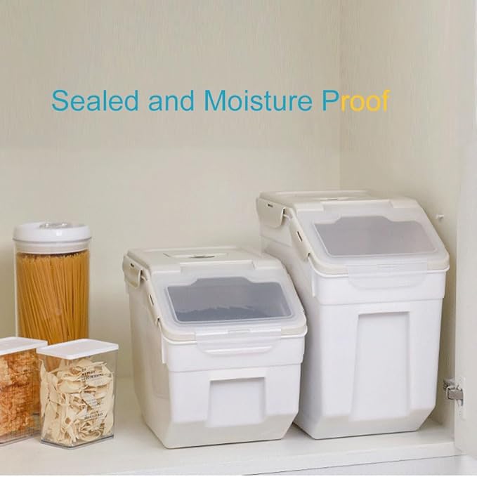 YXQ 25LB Large Flour Storage Container Bin ,2 Pack Airtight Plastic with Wheels Seal Locking Lid Dispenser Organizer Storage Bin with Measuring Cup & Scoop for Flour, Rice, Grain 50LBS Total