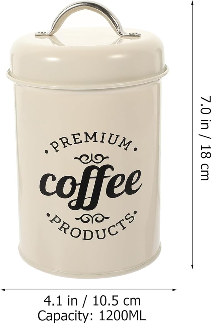 Luxshiny Metal Food Storage Jar with Airtight Lid Multi-Function Kitchen Container Vintage Sealed Canister for Coffee Bean Loose Tea Sugar Candy Pasta (1.2L Ivorywhite)