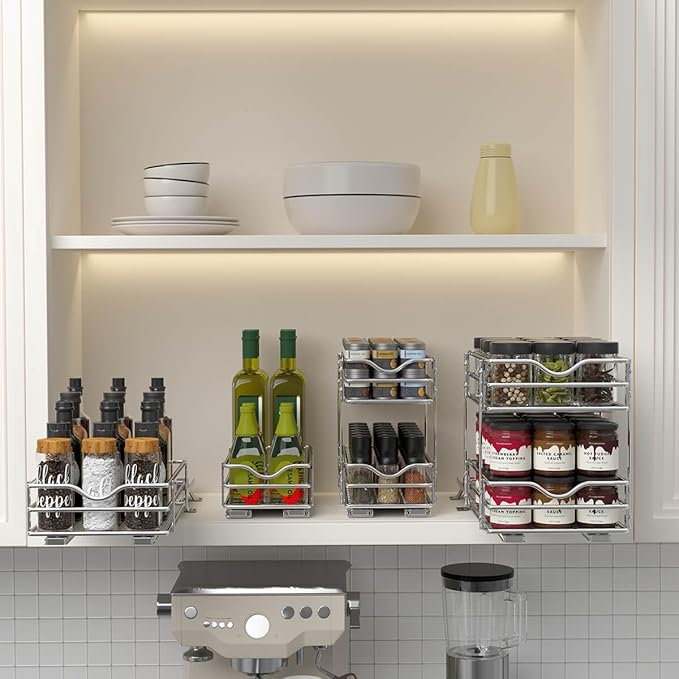 OCG Pull Out Spice Rack Organizer（4.9" W x 10.4" D） for Cabinet, Slide Out Seasoning Organizer Fits Spices, Sauces, Cans etc