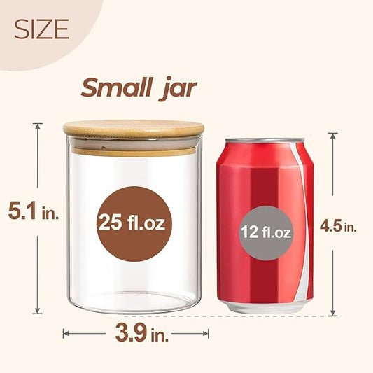 ComSaf 25oz Glass Food Storage Jars Set of 6, Clear Glass Storage Containers with Lids, Pantry Organization Jar, Spice Jar, Blooming Tea, Coffee and Sugar Container, Small Canister Set for Kitchen
