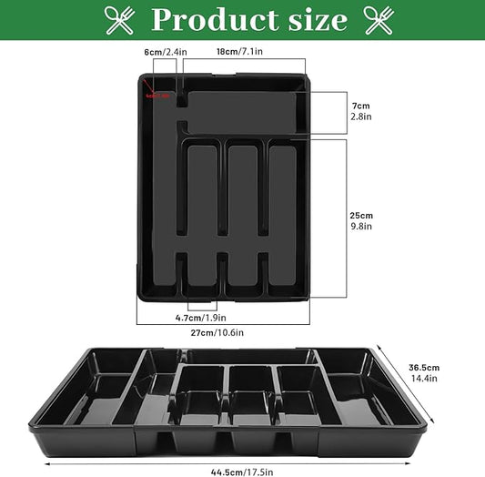 Utensil Drawer Organizer, Expandable Silverware Drawer Organizer Adjustable Kitchen Drawer Organizer Cutlery Drawer Utensil Tray Flatware Tray for Forks Spoons Knife Organizer(Large, Black)
