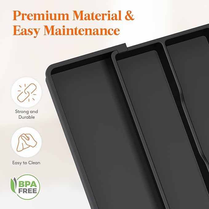 Lifewit Silverware Drawer Organizer and Utensil Organizer Set, Expandable Cooking Cutlery Tray for Kitchen, Adjustable Plastic Flatware Holder Storage Divider for Spoons Forks Knives, Large, Black