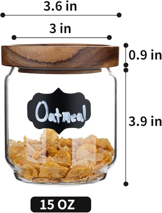 Glass Storage Containers Set of 4, 15 FL OZ High Borosilicate Glass Jars Kitchen Food Canisters with Acacia Wood Lids for Coffee Beans/Sugar/Tea/Nuts