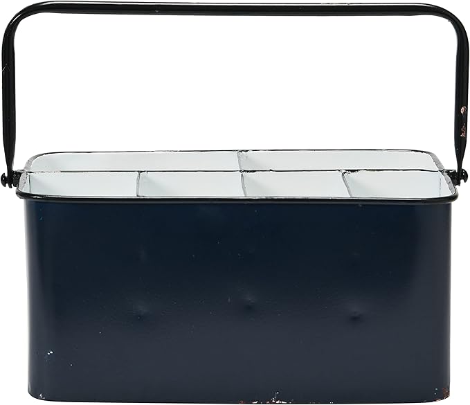 Creative Co-Op Farmhouse Metal Storage Caddy with 6 Compartments and Handle, Distressed Blue and White