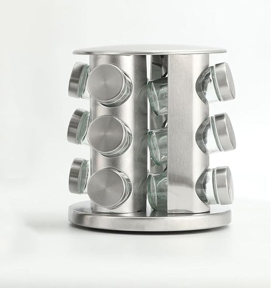 Spice Rack, Spice Rack Organizers for Countertop, Rotating Countertop Spice Rack, Revolving Spice Rack for Kitchen, Kitchen Gadgets, Organizer Rack with Spice Jars (Silver, RoundHead_12Jars)