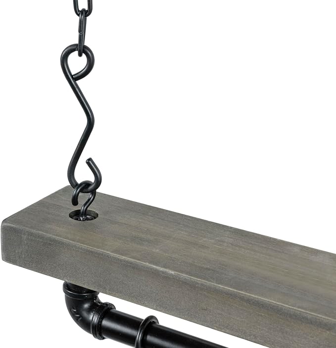 MyGift Ceiling or Wall Mounted Pot Rack with Shelf, Industrial Black Pipe and Gray Wood Hanging Cookware Utensil Organizer with 8 S-Hooks