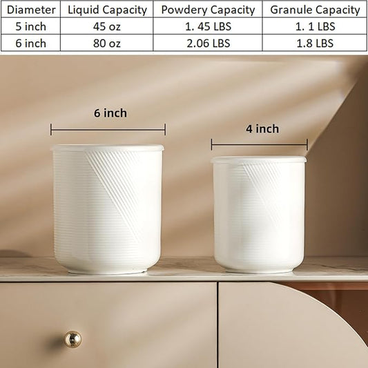 Canister Sets for Kitchen Countertop: Ceramic Food Storage Jar with Airtight Lids - Large Seal Damp-proof Containers for Coffee Tea Flour Sugar Rice Cookies Candy - White 100 oz (42+75 oz)