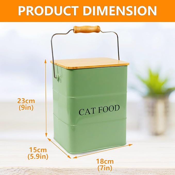 Farmhouse Cat Food Storage Container,6L Cat Food Canisters,Pet food Container Hold 5~6lbs Cat Food Treats,Airtight Cat food Storage with Lid and Scoop,Kibble Container Countertop-Green…