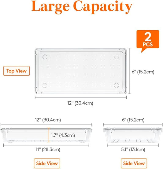Lifewit Silverware Drawer Organizer, 5.75" x 11.65" Clear Utensil Tray for Kitchen Drawer, Stackable Plastic Flatware and Cutlery Storage Box Divider for Spoons Forks Knives Tools, 2 Pack