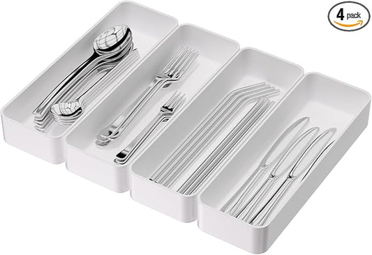 CHANCETSUI Stackable Utensil Organizer For Kitchen Flatware: Plastic Kitchen Cutlery Holder Trays, Cooking Silverware Storage For Drawer, Cabinets, Countertops Supplies