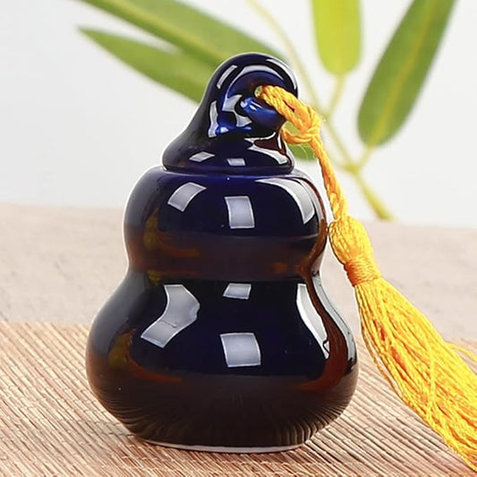 2Pcs Mini Ceramic Gourd Bottle Canisters Empty Portable Travel Loose Tea Pot Jar Contanier for Storage Spices Powder Cream Lotion Loose Tea, Deep Blue