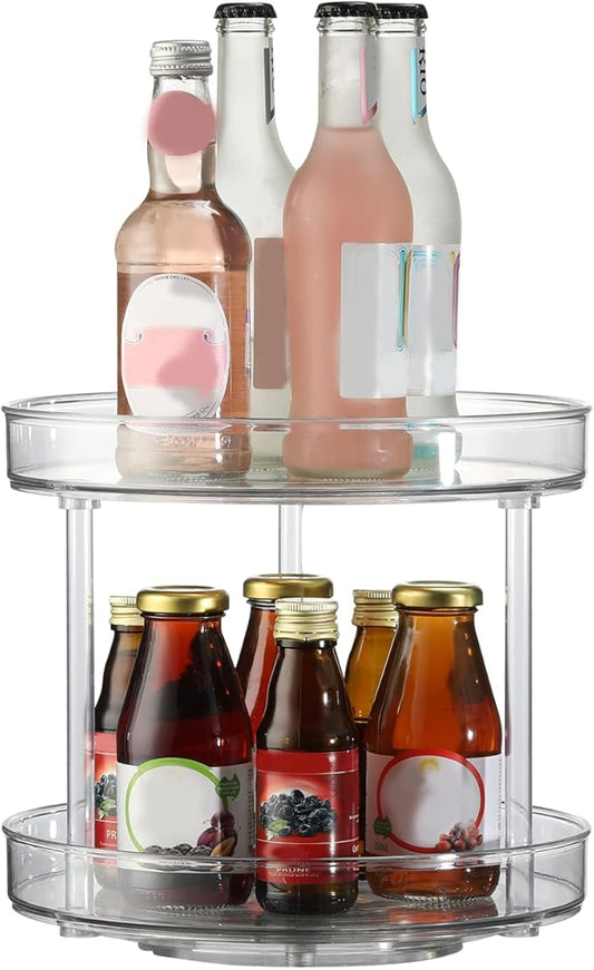 2 Tier Lazy Susan Organizer, 11 Inch Clear Lazy Susan Turntable for Cabinet, Pantry Organization and Storage, Spice Rack for Bathroom, Kitchen, Vanity, Makeup Organizer, Fridge(2 Tier)