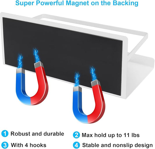 Magnetic Spice Rack for Refrigerator, 2 Pack Magnetic Shelf Fridge Organizer for Spice Jars, Magnet Shelves Seasoning Spice Holder with 4 Hooks for Kitchen White Board Pantry Organizers and Storage