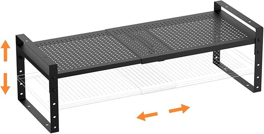 Cabinet organizer shelf,Expandable Adjustable Stackable Kitchen Organizer,Metal shelf risers for cabinets, kitchens and desks(1Pack/Black/Large)