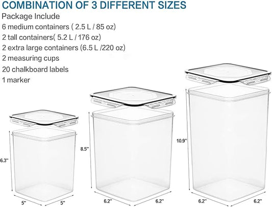 VERONES Large Tall Airtight Food Storage Containers, 10 PACK Plastic Airtight Kitchen & Pantry Organization, Ideal for Flour & Sugar Plastic Canisters with Labels