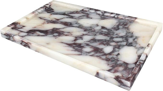 100% Real Luxury Natural Marble Vanity Tray Genuine Calacatta Viola Marble Stone Storage Trays for Home Decor Bathroom Vanity Dresser Kitchen, Non-Resin/Non-Ceramic, 11.7" x 7.8"