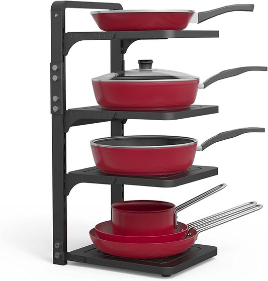 Pot and Pan Organizer Rack for under Cabinet, Heavy Duty Pot Pan Rack under Sink Organizers and Storage, Pot lid organizer, Kitchen Cabinet Organizer with 4 Adjustable Shelves
