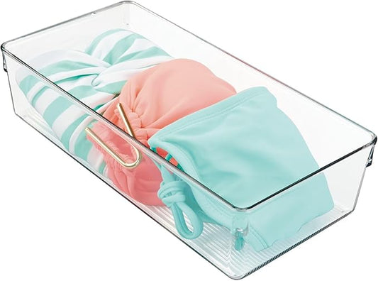 iDesign Linus Plastic Dresser and Vanity Organizer, Storage Bin for Bathroom, Bedroom, Office, Craft Room, Fridge, Freezer, Pantry, 12" x 6" x 3", Clear