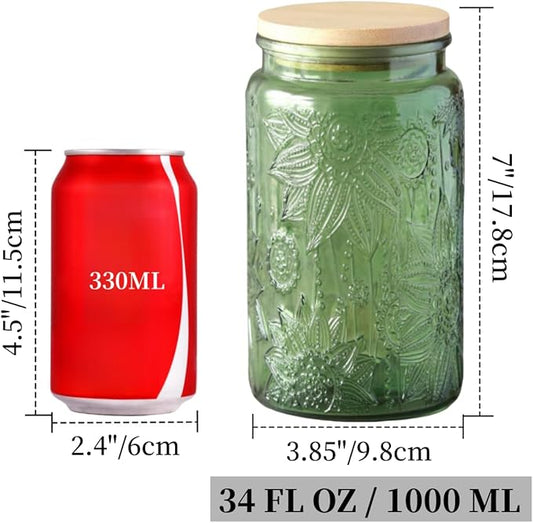 ANSQU Green Glass Canister, 34oz Candy Jar with Lid, Vintage Colored Mason Jars for Kitchen Decorative Jar for Coffee Tea Candy Cookies, Cute Jars (Green, 1 Pack)