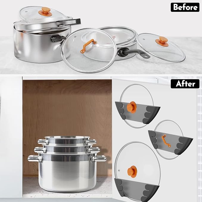 Universal Pot Lid Organizer for Cabinet - Upgraded Patented Niceyos 6 Pack Pan Lids Organizers Inside Door Wall Mount Pots Top Storage Rack Holder Kitchen, Fits 6" to 13" (Black)
