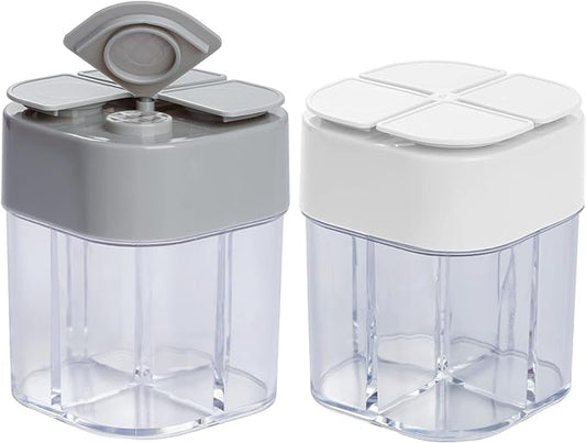 2 Pack 4 in 1 Spice Container Salt and Pepper Shaker Transparent Seasoning Shaker Can Filter Lumps Spice Jars for Home Restaurant Camping Travel Cooking BBQ