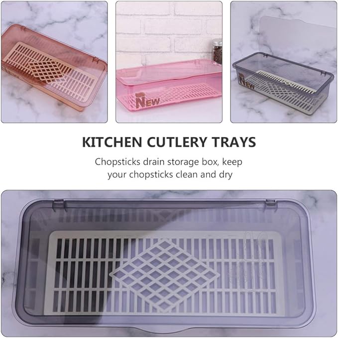 Silverware Organizer with Lid: 3Pcs Flatware Organizer with Lid and Drainer, Kitchen Cutlery Tray and Utensil Drawer Organizer with Cover, Countertop Silverware Storage Container (Random Color)