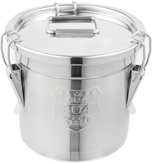 DYNAMI 304 Stainless Steel Containers With Lid,202oz Flour Containers Airtight Canister for Kitchen,Metal Canisters Bucket Milk Jug Coffee Bean Cookies Canisters with Locking Clamp (6L/1.6Gal)
