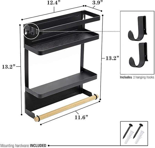 Magnetic Spice Rack For Refrigerator, Magnetic Paper Towel Holder Magnetic Fridge Organizer Magnetic Shelf Spice Rack Organizer Kitchen Organization Kitchen Storage Middle Black