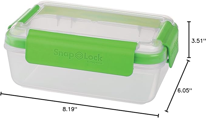 4-Cup Storage Container - Green, SNL-1008G Easy-To-Open, Leak-Proof Silicone Seal, Snap-Off Lid, Stackable, BPA FREE