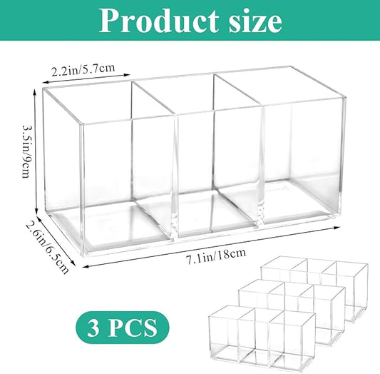 3 Pcs Acrylic Cutlery Storage Organizer, Clear Plastic Cutlery Utensil Holder for Kitchen Countertop, 3 Section Silverware Tableware Storage Box for Fork, Knife, Spoon Straws and Napkins