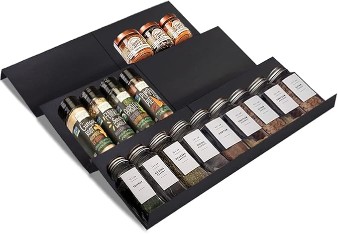 Artibear Expandable Spice Rack Drawer Organizer for Kitchen Cabinets, Set of 6, ABS