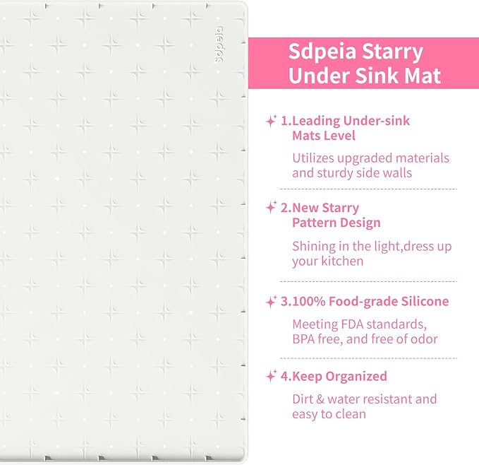 Sdpeia Under Sink Mat for [28" x 22"] Cabinet, Upgraded Silicone Waterproof Mat Kitchen Cabinet Liner Cabinet Protector Kitchen Organizers and Storage