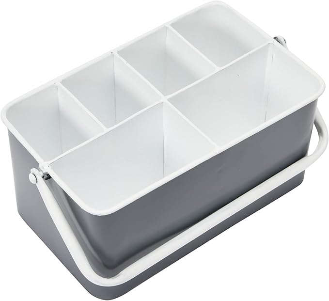 Creative Co-Op Farmhouse Metal Storage Caddy with 6 Compartments and Handle, Distressed Grey and White