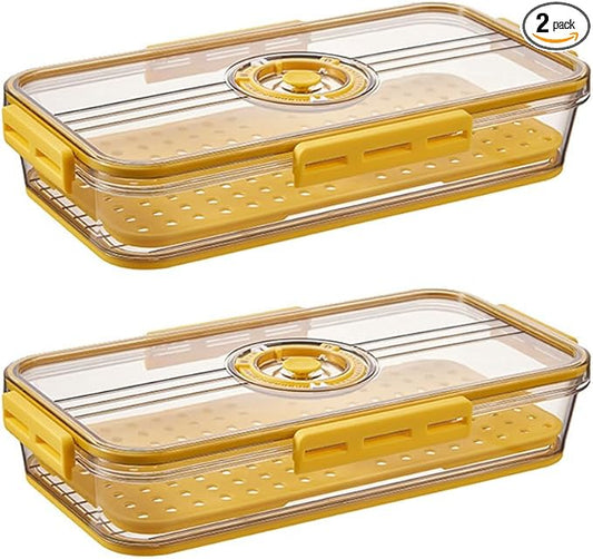 CottonColors Fridge Organizer, Food Storage Containers With Lids for Timer & Drain Board Stackable Refrigerator Organizers and Storage（Short, Small, 1.5 L, 2 pack）