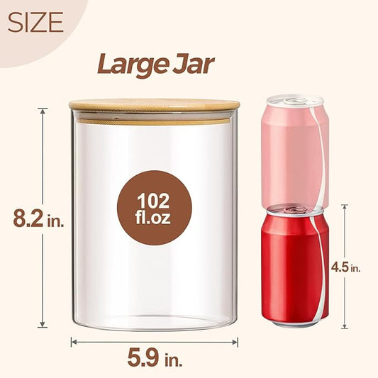 ComSaf Glass Jar with Airtight Lid (102 oz/3 liter), Large Glass Coffee Storage Container with Lid, Clear Glass Food Canister for Kithen Storage, Wide Mouth Easy Access