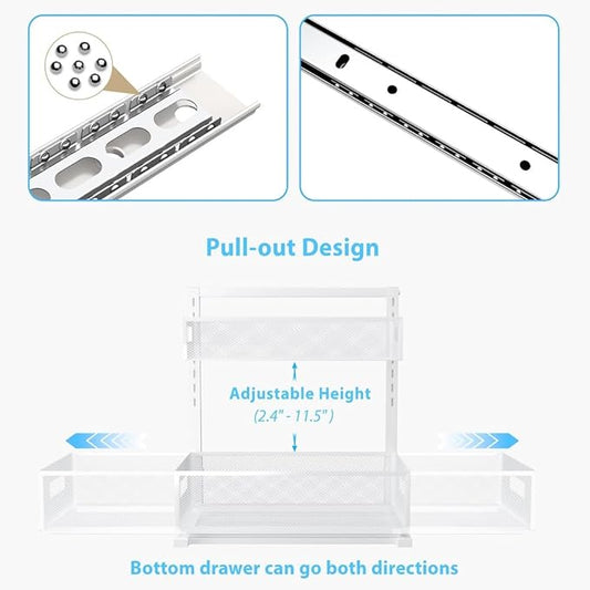 Under Sink Organizer Adjustable Height 2 Tier Bathroom Organizer Pull Out Cabinet Organer kitchen organizers and storage fridge organizers and storage,White,XL-1 Pack