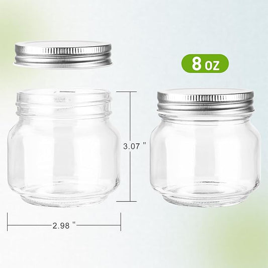 GUEQUITLEX Glass Mason Jars With Lids Genuine Preserve Jar 8oz, Canning Jars for Food Storage, Dry Food, Snacks, Candies, DIY Projects 8 Pack