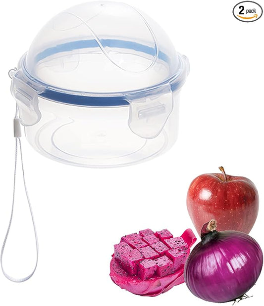 2 Pack Onion Storage Container and Tomato Lemon Apple Produce Saver Holder, Portable Fruit and Vegetable Food Storage Keeper Containers for Fridge