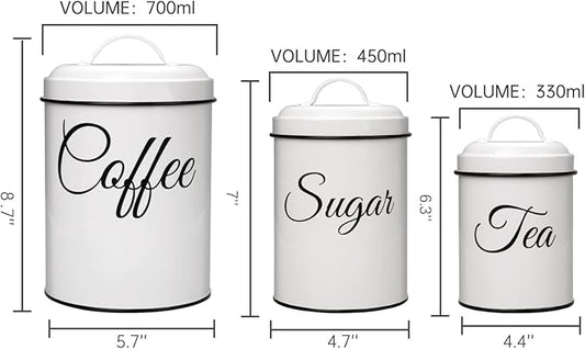 Cibeat Canister Set for Kitchen Counter, Airtight White Vintage Canisters Sets, 3pcs Rustic Farmhouse Kitchen Decor, for Coffee, Flour, Sugar, Tea Storage